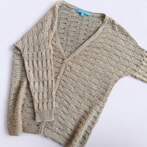 Vintage 00s Antonio Melani Italy Knit Tan 3/4 Sleeve Cardigan Sweater Women’s XS